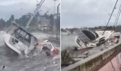 İstanbul’u fırtına vurdu! Dev dalgalar tekneyi oyuncak gibi savurdu