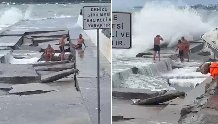 Kadıköy’de dev dalgaların çarptığı 3 yüzücü kayalıklara düştü: Bacakları kırıldı!