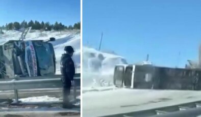 Kar, kaza getirdi! Yolcu otobüsü, buzlanan yolda yan yattı: 2’si ağır 13 yaralı