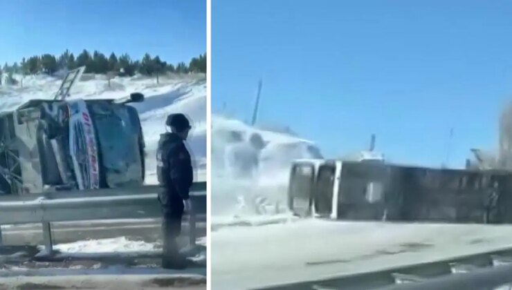 Kar, kaza getirdi! Yolcu otobüsü, buzlanan yolda yan yattı: 2’si ağır 13 yaralı