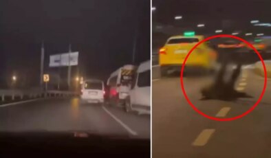 Park halindeki minibüslere çarpıp yere yığıldı