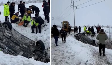 Polis aracı şarampole devrildi: 2 yaralı