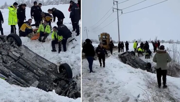Polis aracı şarampole devrildi: 2 yaralı