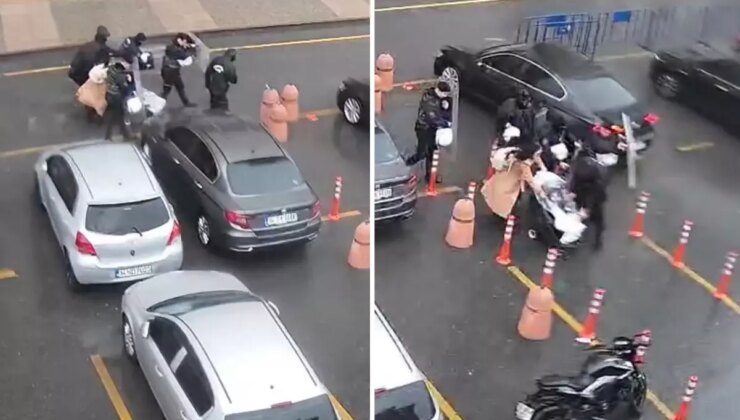 Polisler, anne ve bebeğini fırtınadan kalkanla korudu