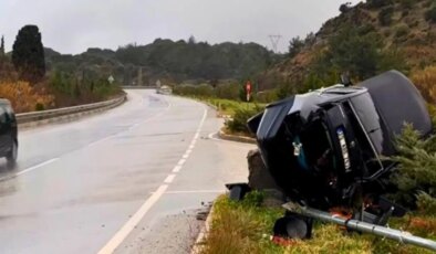 Söke’de otomobil refüje devrildi: 2 yaralı