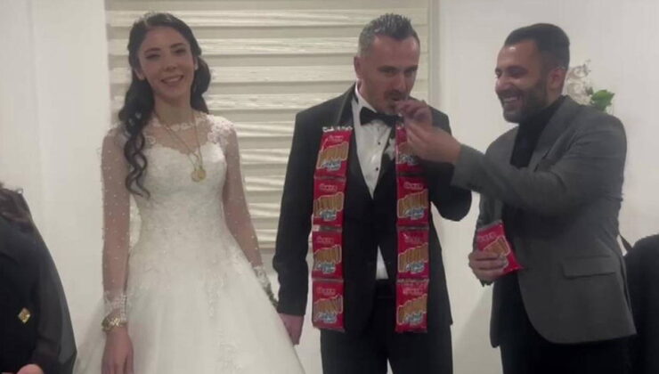 Takı töreninde ilginç anlar: Damada altın yerine çubuk kraker takıldı