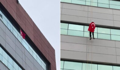 Türk bayrağına saldırıya Aydın’dan tepki: 30 metreye tırmanıp zirveye astı