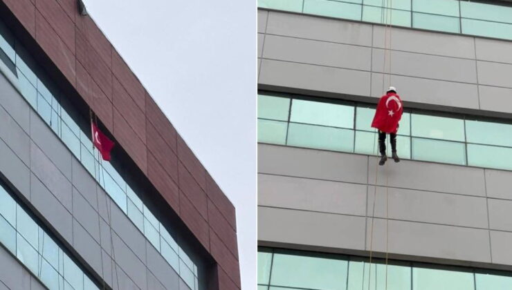 Türk bayrağına saldırıya Aydın’dan tepki: 30 metreye tırmanıp zirveye astı
