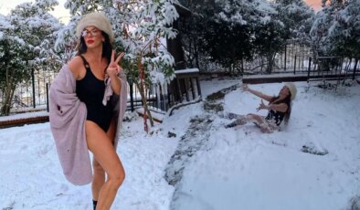 Zeynep Özyağcılar denize giremeyince ‘karların’ üstünde yüzdü: Sosyal medyada gündem oldu