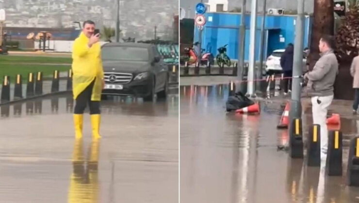 AKP’li başkan yağmuru böyle fırsat gördü: Bir kişinin eline olta verip kayda almış!