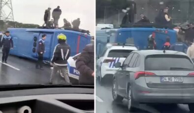 Eyüpsultan’da cezaevi nakil aracı devrildi: 2’si ağır, 10 yaralı