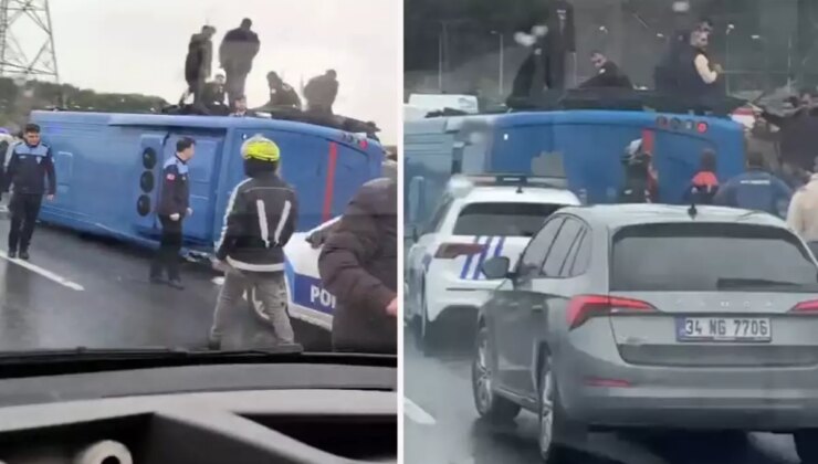 Eyüpsultan’da cezaevi nakil aracı devrildi: 2’si ağır, 10 yaralı