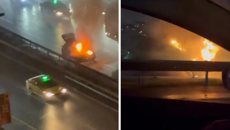 Haliç Köprüsü’nde korkutan yangın: Otomobil kül oldu!