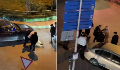 Şişli’de sokak ortasında gergin anlar: Kendini yere atıp, direği yumrukladı