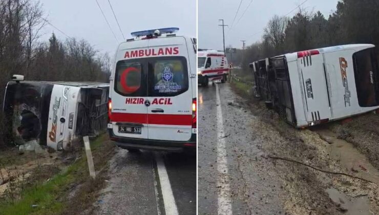 Çatalca’da polisleri taşıyan otobüs devrildi: 3’ü polis 4 yaralı