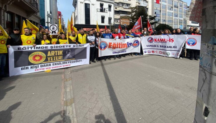 Öğretmen Fatma Nur Çelik’in öldürülmesi, Samsun’da eğitim sendikaları tarafından protesto edildi