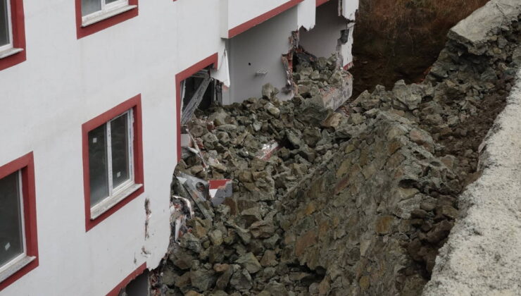 Trabzon’da istinat duvarı çöktü, 2 daire hasar gördü