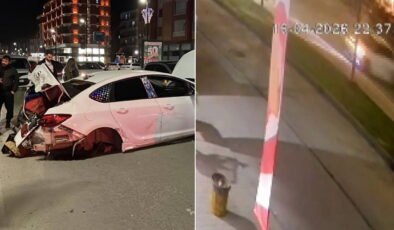 O anlar kamerada: Kazada 3 kişi yaralandı, araç hurdaya döndü