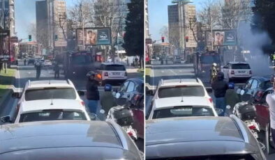 Şişli’de panik anları… Cipin lastikleri alev alev yandı: Trafik kilitlendi