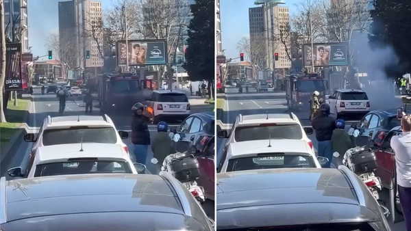 Şişli’de panik anları… Cipin lastikleri alev alev yandı: Trafik kilitlendi