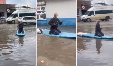 Adana’da sağanak sanayiyi vurdu: Tamir ustasından sanayi sitesinde kürek sörfü!
