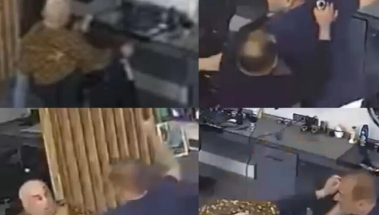 Berberde tıraş olan şahsa satırla saldırmıştı, o anların görüntüsü ortaya çıktı