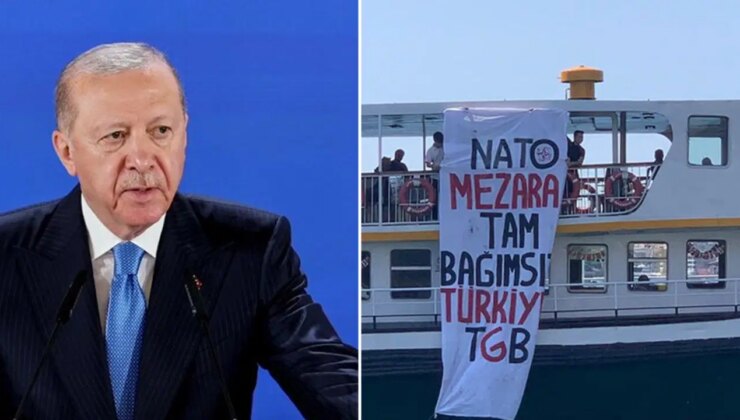 Dolmabahçe’de Erdoğan konuştu, Boğaz’da NATO protesto edildi