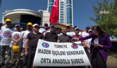 Doruk Madencilik işçileri, alacaklarının ödenmediği gerekçesiyle Yıldızlar SSS Holding önünde