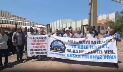 Elazığ’ın Maden ilçesinde aylardır maaşlarını alamayan işçiler eylemde
