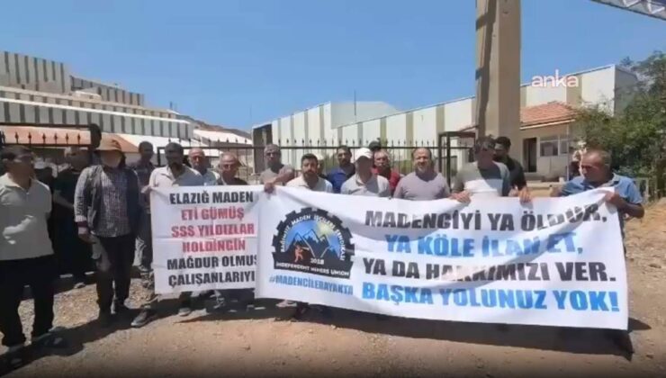 Elazığ’ın Maden ilçesinde aylardır maaşlarını alamayan işçiler eylemde