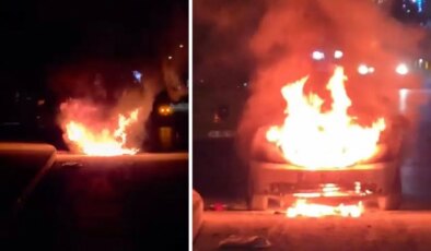 Kağıthane’de seyir halindeki otomobil alev alev yandı
