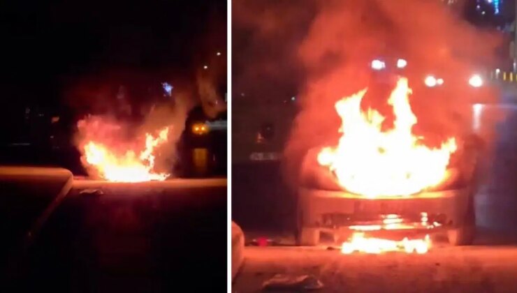 Kağıthane’de seyir halindeki otomobil alev alev yandı