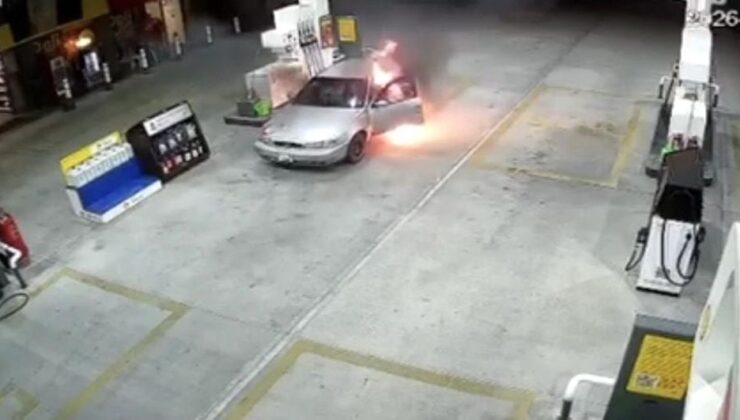 Yakıt almaya geldi, aracı alev topuna döndü