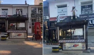 Yer: Kütahya… Büfesinin üzerine çıkıp kendini zincirledi!