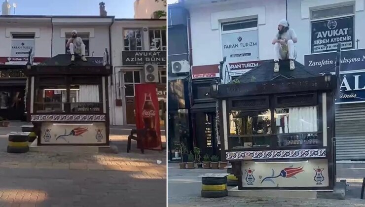 Yer: Kütahya… Büfesinin üzerine çıkıp kendini zincirledi!
