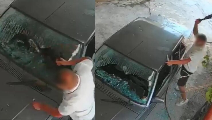 Eski sevgilisinin aracına satır ve bıçakla zarar verdi: O anlar kamerada