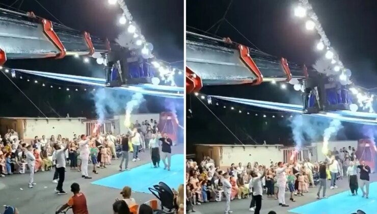 Gelin ile damat sahneye vinçle indi