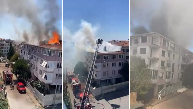 Maltepe’de kentsel dönüşüm binasında korkutan yangın: Çatı alev alev yandı