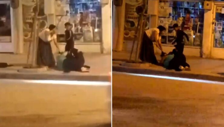 Karabük’te caddede iki kadının sopalı kavgası kamerada