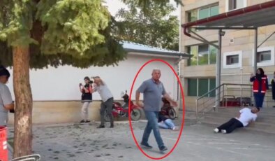 Mahalle muhtarı hastane önündeki tatbikatı gerçek sandı: O anlar görüntülendi