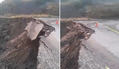 Tokat’ta heyelan: Köy yolunun çökme anı kamerada