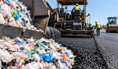 2 milyon plastik poşeti asfalta karıştırdılar: 1,2 kilometrelik yol yaptılar