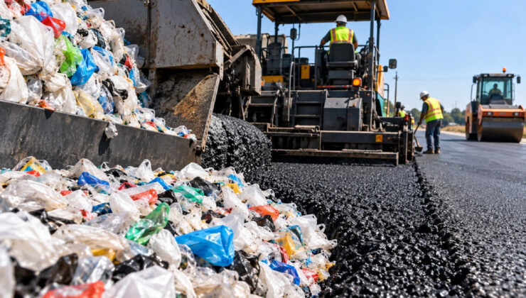 2 milyon plastik poşeti asfalta karıştırdılar: 1,2 kilometrelik yol yaptılar