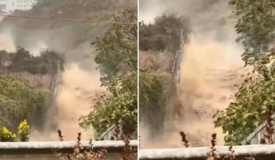 Başakşehir’de dere taştı: Yağmur suyu nehir gibi aktı