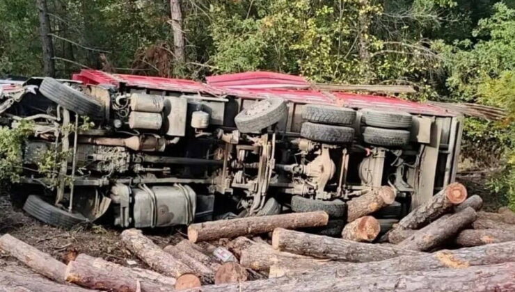 Çanakkale’de yol çöktü, tomruk yüklü kamyon devrildi: 1 ölü