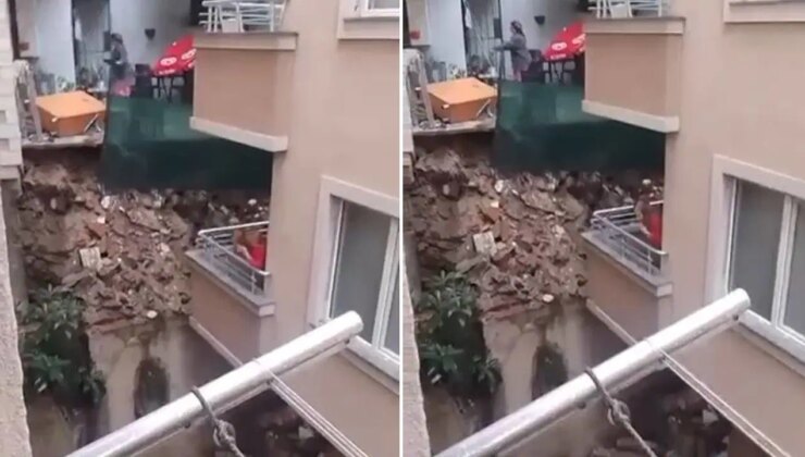 Kağıthane’de sağanak sonrası evin istinat duvarı çöktü