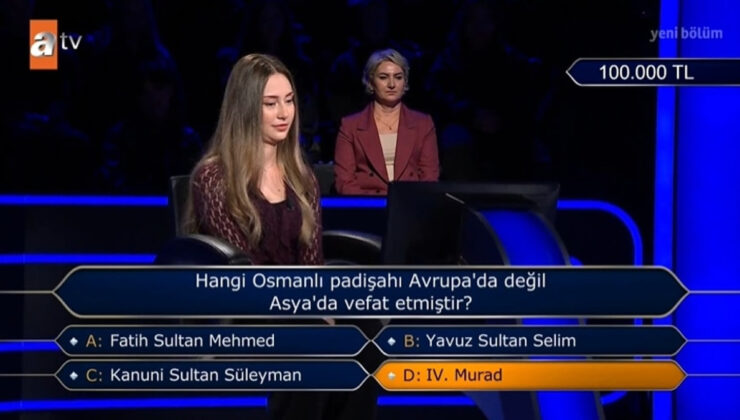 Milyoner’de 100 bin liralık “Osmanlı” sorusu: İki jokerle bilemedi